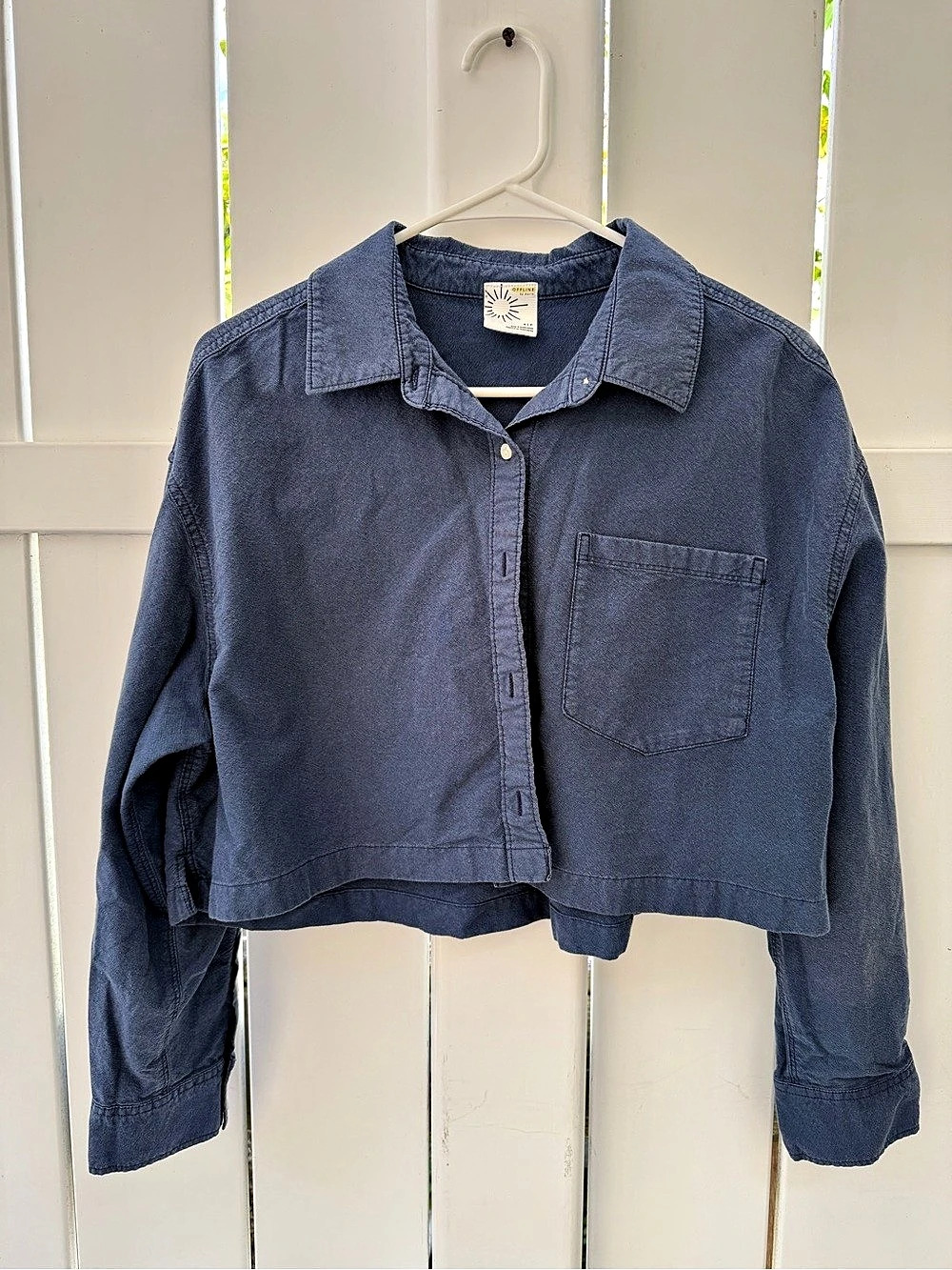OFFLINE by Aerie Cropped Button Up Shirt Blue